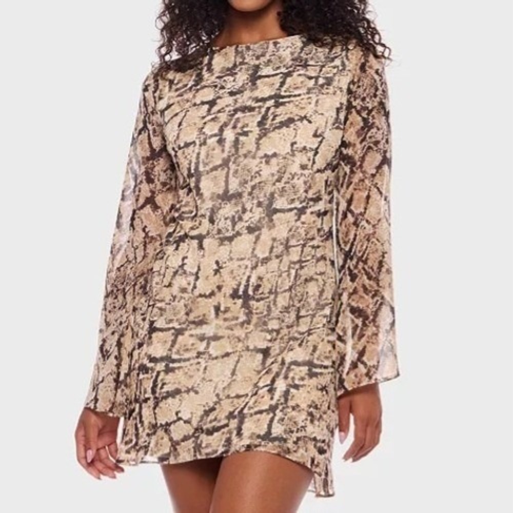 B Darlin Snake Print Tie Back Long Sleeve Short Dress Juniors Size 7/8 NWT